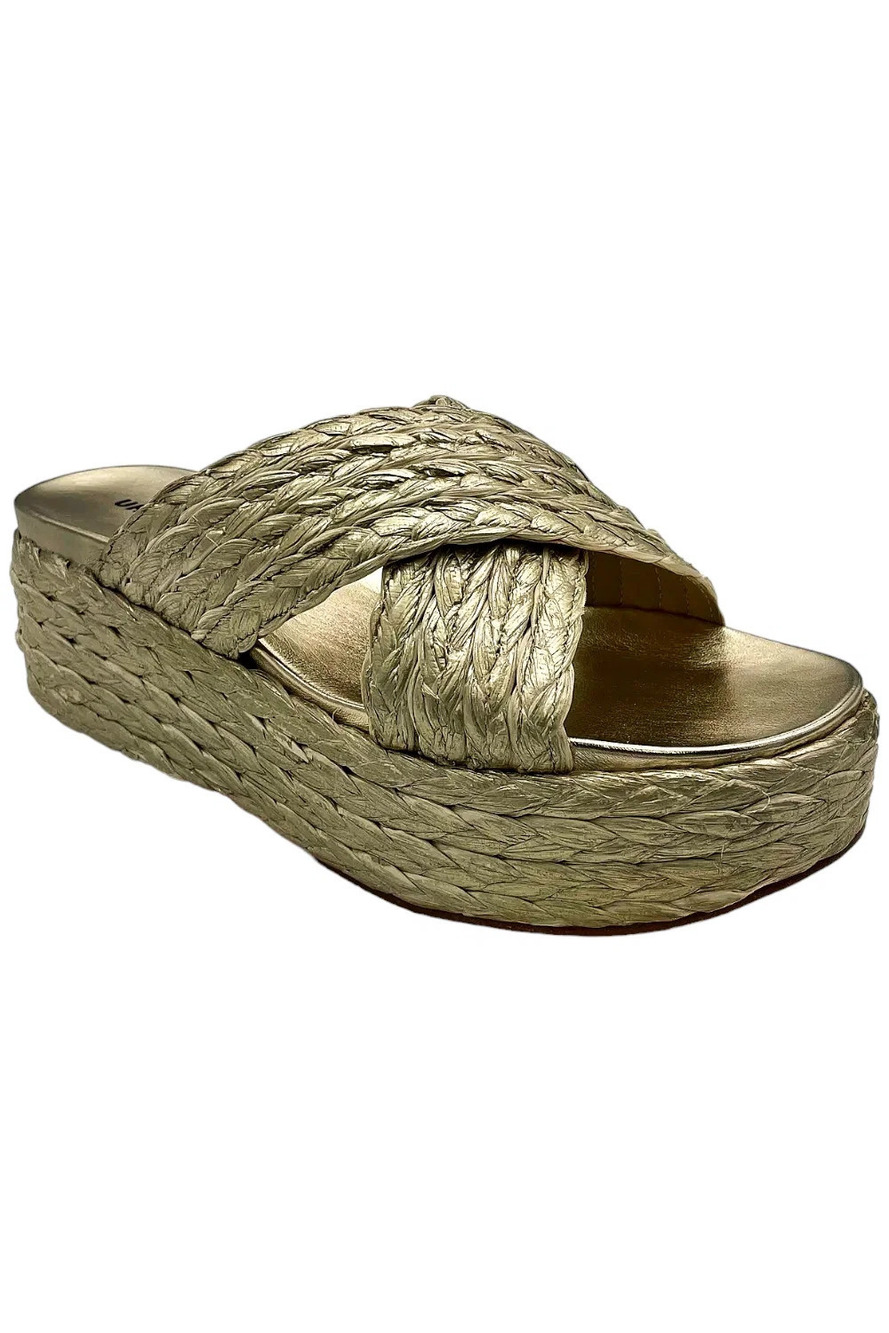 Urban Sport Women's Quinci Raffia Platform Wedge Sandal Light Gold - Medium